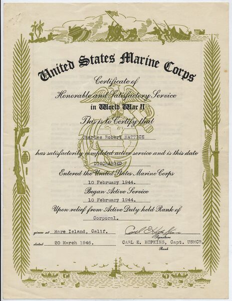 File:19460320MatticeCharlesHonorableDischargeMarineFront.jpg